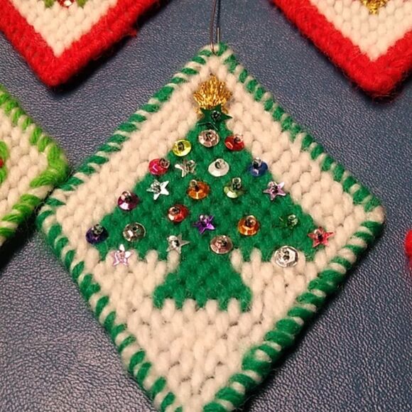 Vintage Counted Cross Stitch Christmas Ornaments Cottagecore Grandmacore - Picture 2 of 9